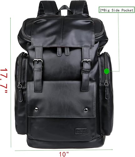 Miniatura 4 de BAOSHA BP-16 PU Cuero Casual Mochila 15.6 pulgadas Mochila Portátil Mochila de Viaje Senderismo Comping Mochila Daypack Negro, Negro -, Mochilas