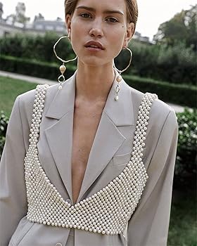 Sexy Pearl Beaded Crop Top for Women Spaghetti Strap Cami