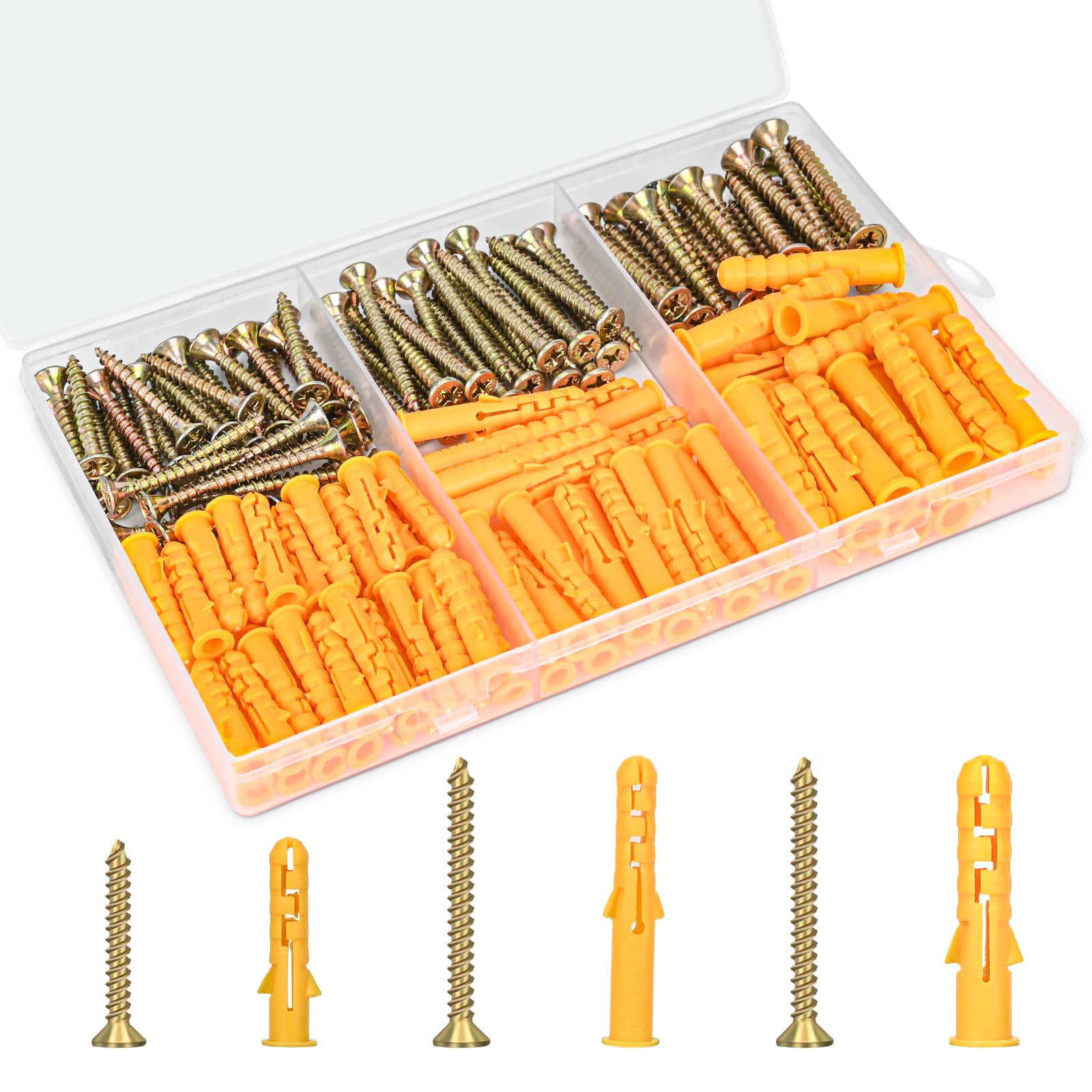 Aovchei Drywall Anchors Kit, 170pcs, 85 Plastic Drywall Anchors and 85 Philips Flat Head Screws, 3 Size #6 * 30#6 * 40#8 * 40, Wall Hanging Kit for