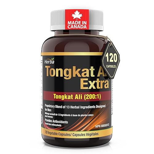 Herba Tongkat Ali Supplement for Men - 200:1 Extract β 10,000mg Equivalent | 120 Vegetable Capsules | Premium Tongkat Ali Extract Plus Extra | Made in Canada - 120 count (Pack of 1)