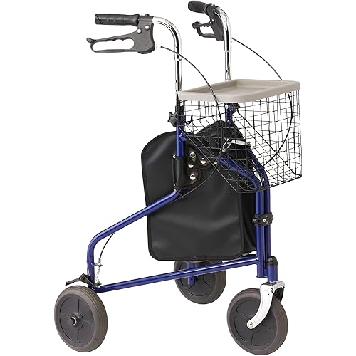 Medline 3-Wheel Ultralight Steel Rollator, Supports up to 275 lbs, 8" wheels, Blue