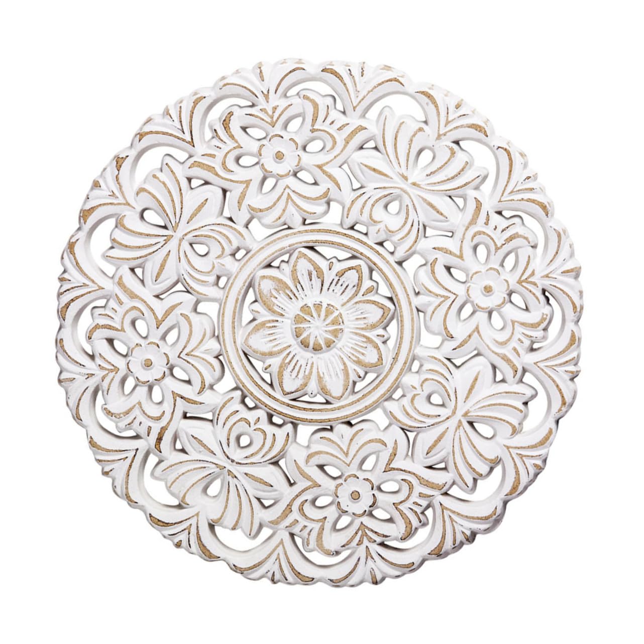 Amosfun calcomanías de talla de madera adorno de pared redondo mandala colgante de pared medallón decoración arte de la pared adorno de madera porche pared de flores panel Decorar medalla