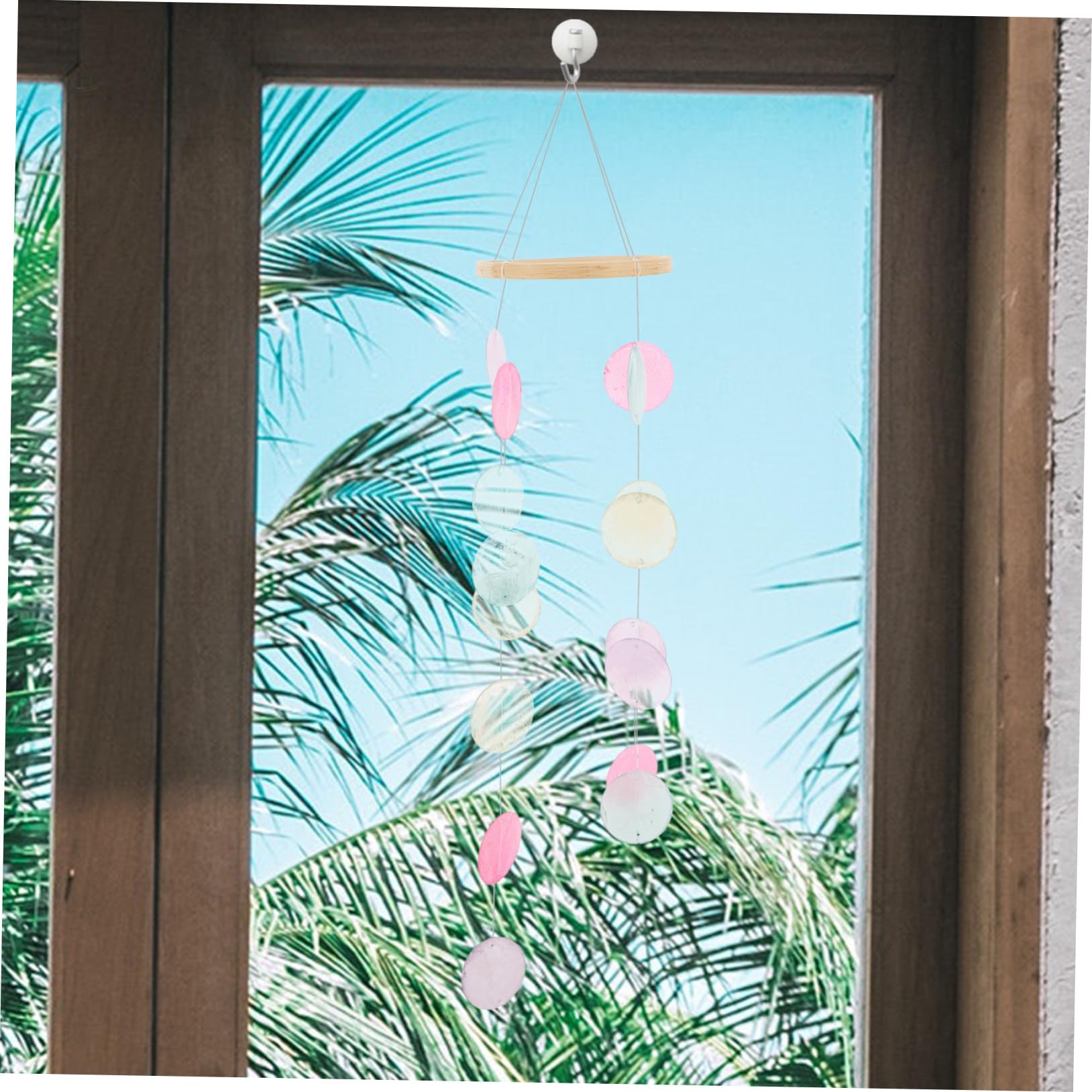 Carillon Éolien D’Intérieur Suspendu en Bambou et Coquillage, Son Clair et Doux, Décoration Jardin Extérieur Patio
