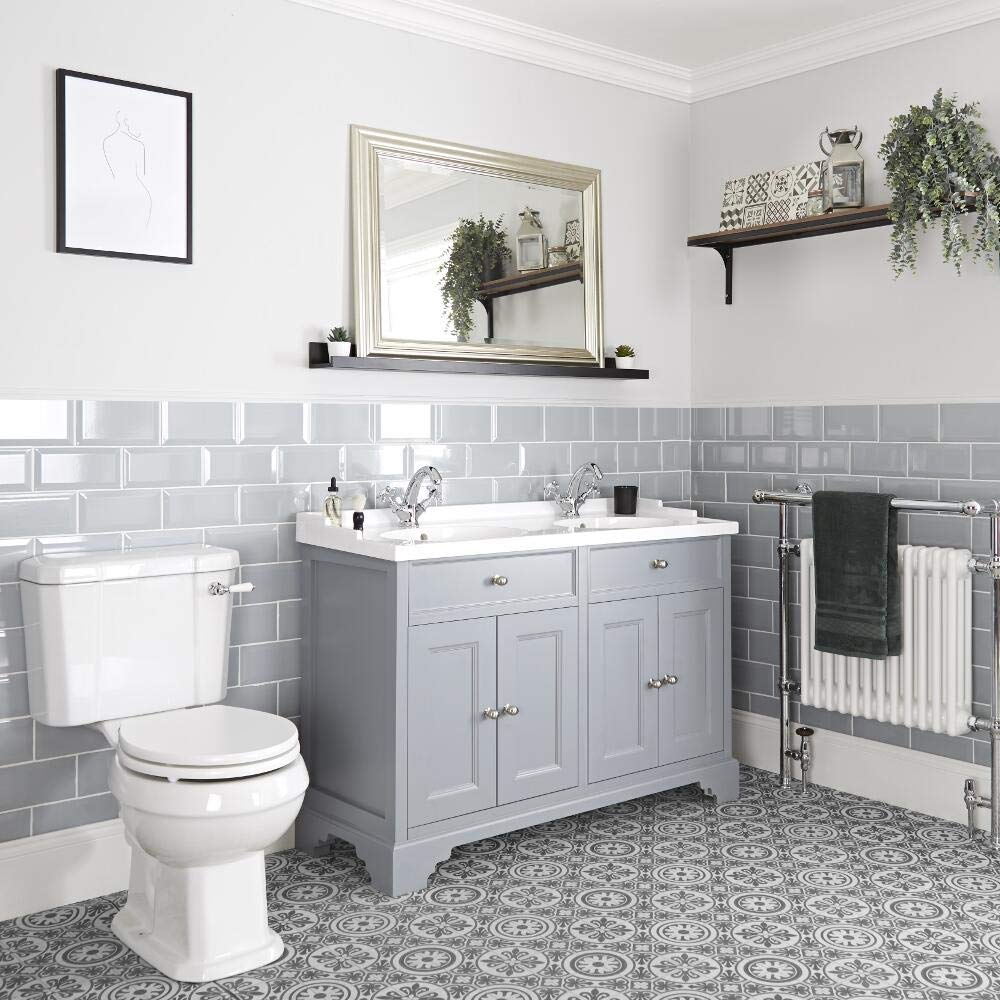 Milano Light Grey Thornton 1210Mm Bathroom Vanity Unit Double Basin Close Coupled Toilet