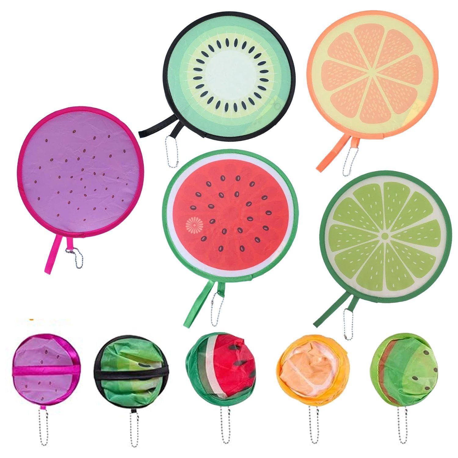 GDFHBD 5 Fruit-Themed Hand Fan Sets, Foldable Round Fans, Convenient Storage Design, Summer Cooling Supplies.