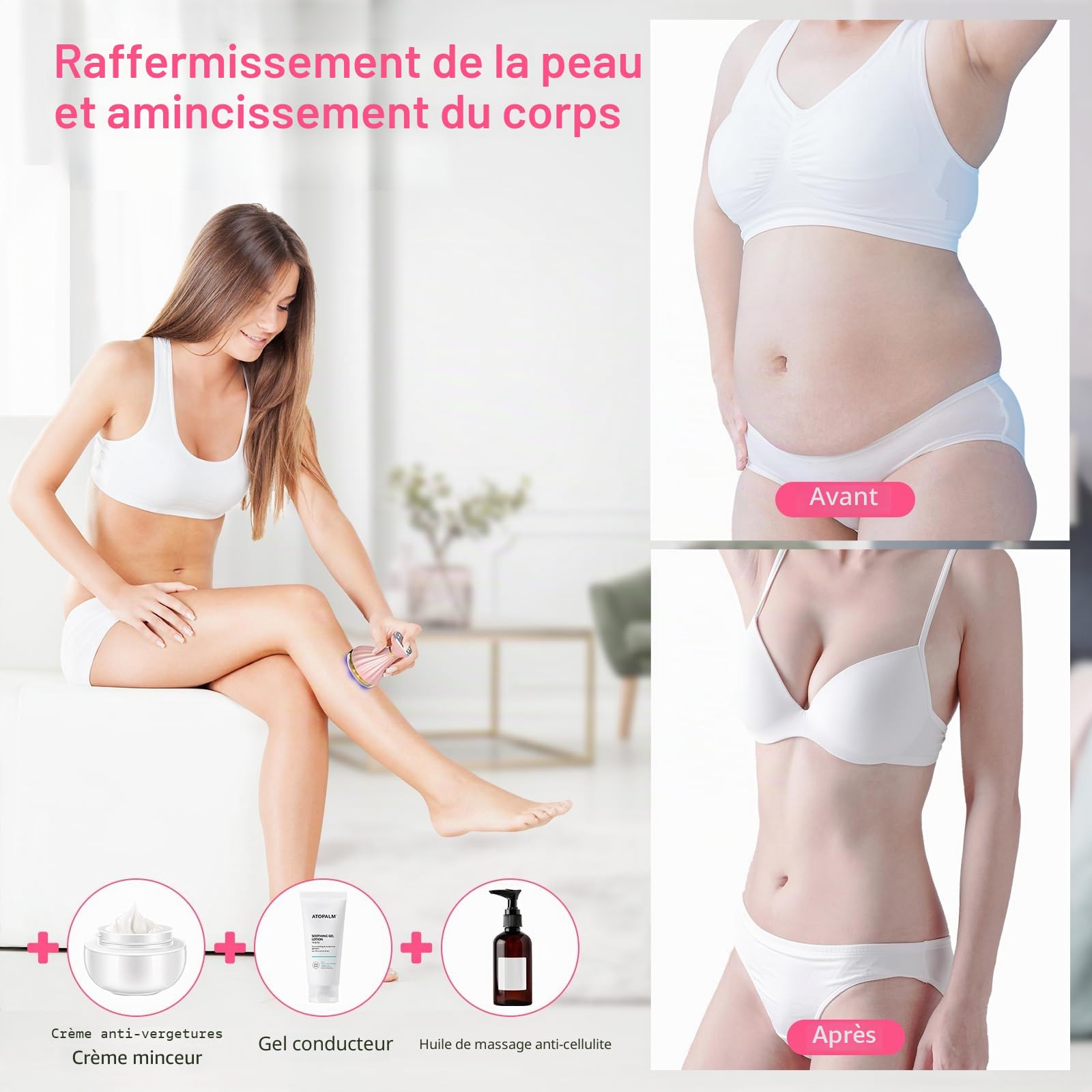 Masseur Anti Cellulite Electrique, 6 en 1 Massage Appareil Anti-Cellulite, Machine à Cavitation Ultrasonique avec EMS/R-F Lumière Rouge et Bleue, IPX6 Beauty Machine pour Le Corps et Visage