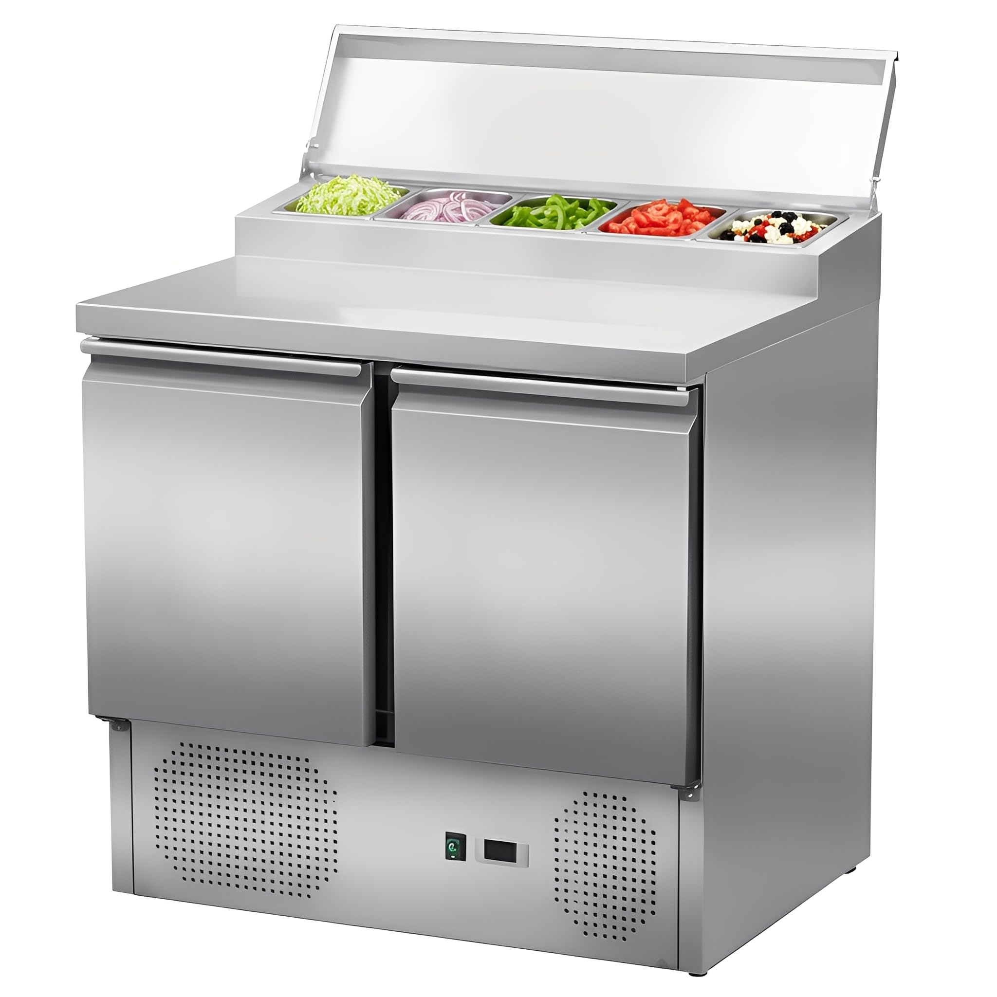 MBH - Tavolo refrigerato per preparazione inox 2 porte 176L 900x700mm. Banco frigo per bar, ristorante e ristorazione.