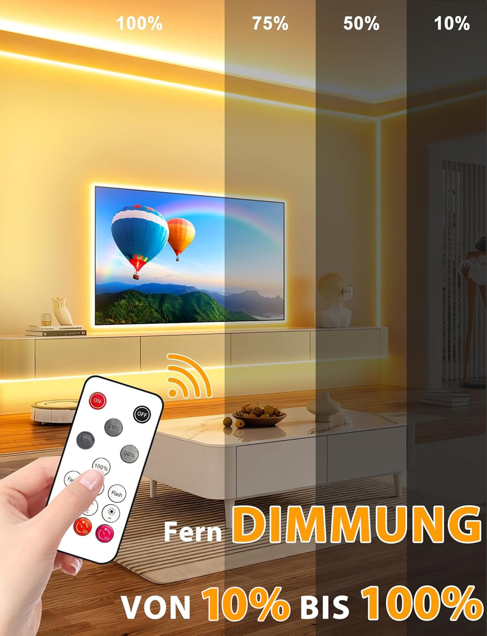 Lamomo COB LED Streifen 10M Warmweiss Dimmbar Neon Led Leiste Wasserdicht 3000K Fernbedienung Silikon Flexibel Band CRI90+