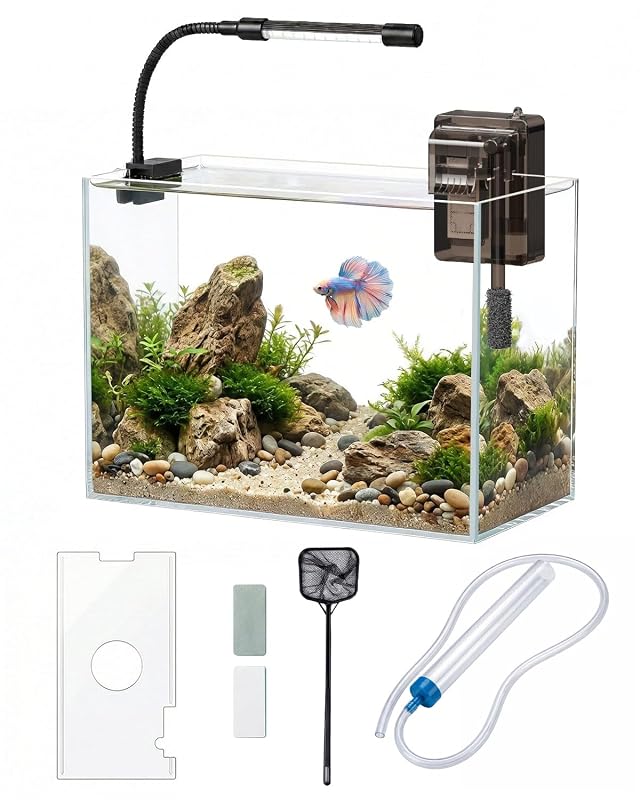 Aquário Nano para Betta com Filtro, LED Ajustável e Tampa minilake 11,36 L