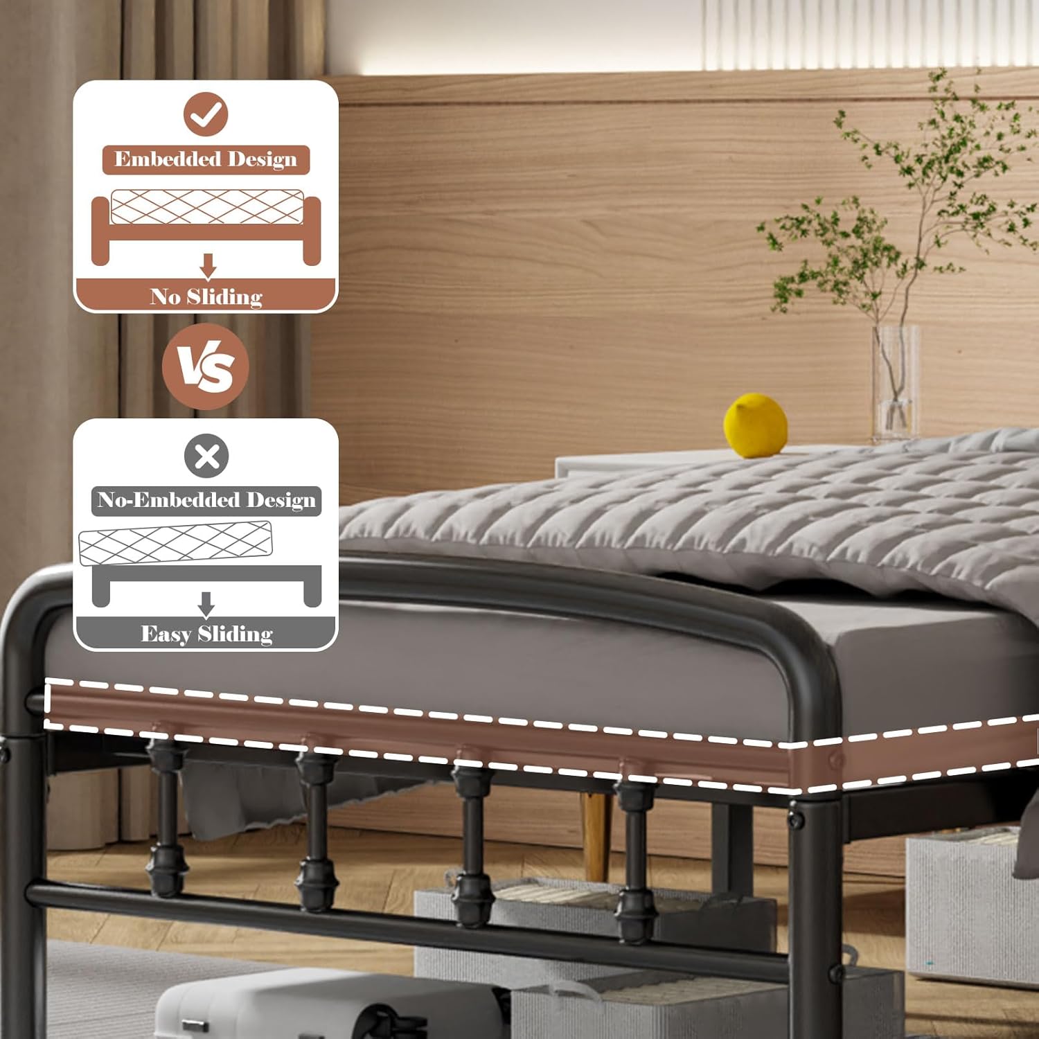 Metal Twin Bed Frames, No Squeak & 1500lbs Heavy Duty Support | Twin Bed Frames with Headboard and Footboard| Tool-Free 20-Min Assembly, No Box Spring Needed, Underbed Storage - Image 6