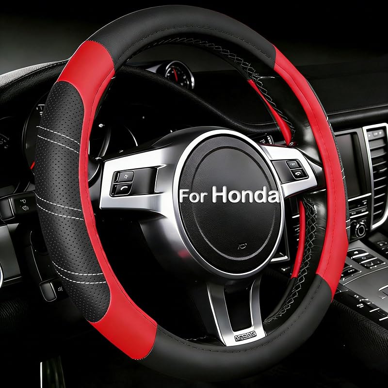 Capa para Volante Honda Accord Civic CR-V HR-V Pilot em Couro Sintético Preto e Vermelho 36,8–38,1 cm NBTEPEM