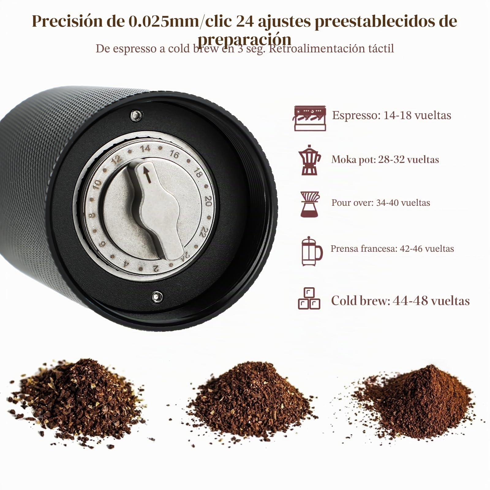 Molinillo de café manual, molinillo de café manual con rebaba cónica de acero inoxidable, molinillo de café de mano portátil y pequeño molinillo de granos de café para espresso a prensa