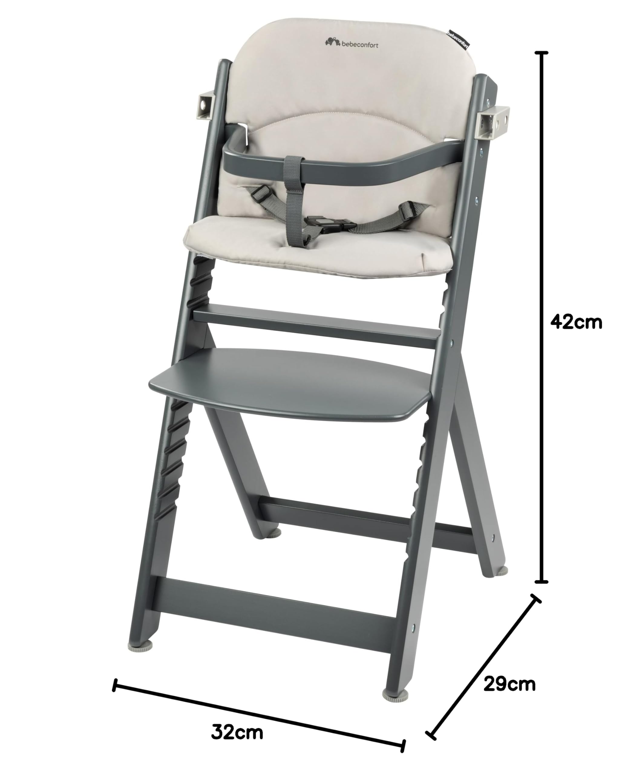 Bebeconfort Cuscino per Seggiolone pappa in legno Timba e Timba Basic, rivestimento impermeabile, colore Grey Mist