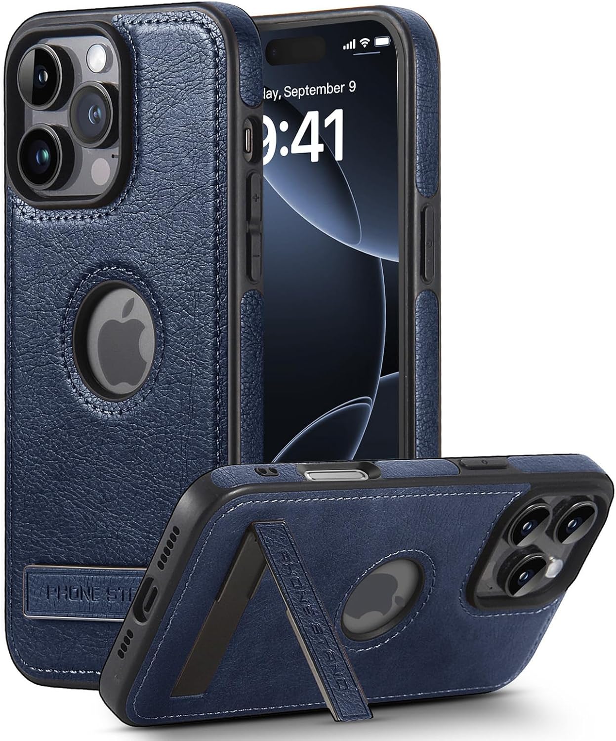 Leather Case for iPhone 16 Pro Max Case, Protective Slim with Kickstand Shockproof Phone Cases, Built-in Invisible Stand Compatible with iPhone 16 Pro Max 6.9'', Blue