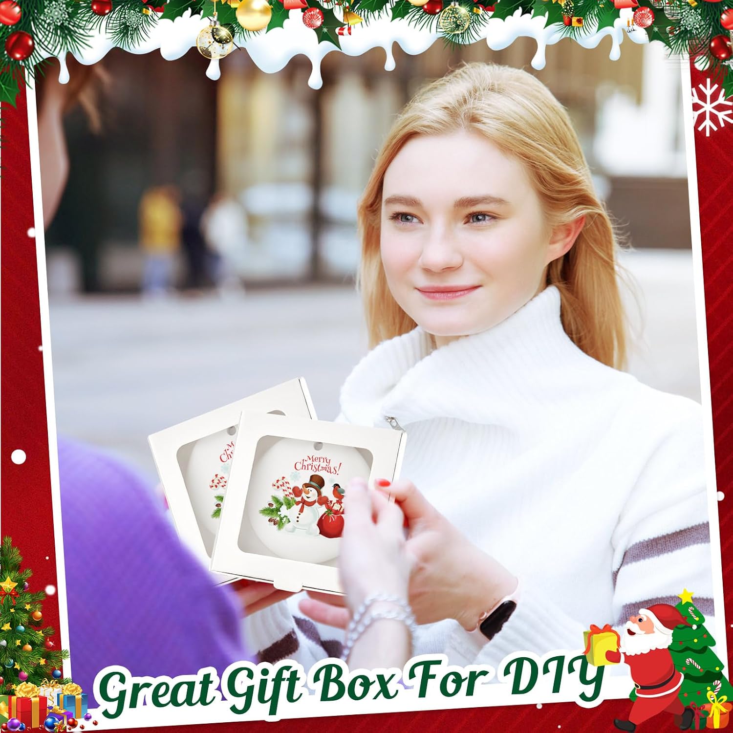 Dunzoom 50 Pcs Christmas Sublimation Ornament Blanks Box, White