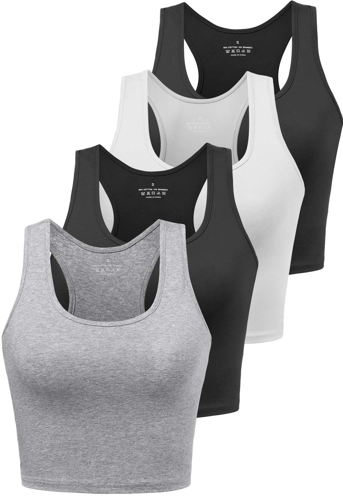 Joviren Cotton Workout Crop Tank Top for Women Racerback Yoga Tank Tops Athletic Sports Shirts Exercise Undershirts 4 Pack