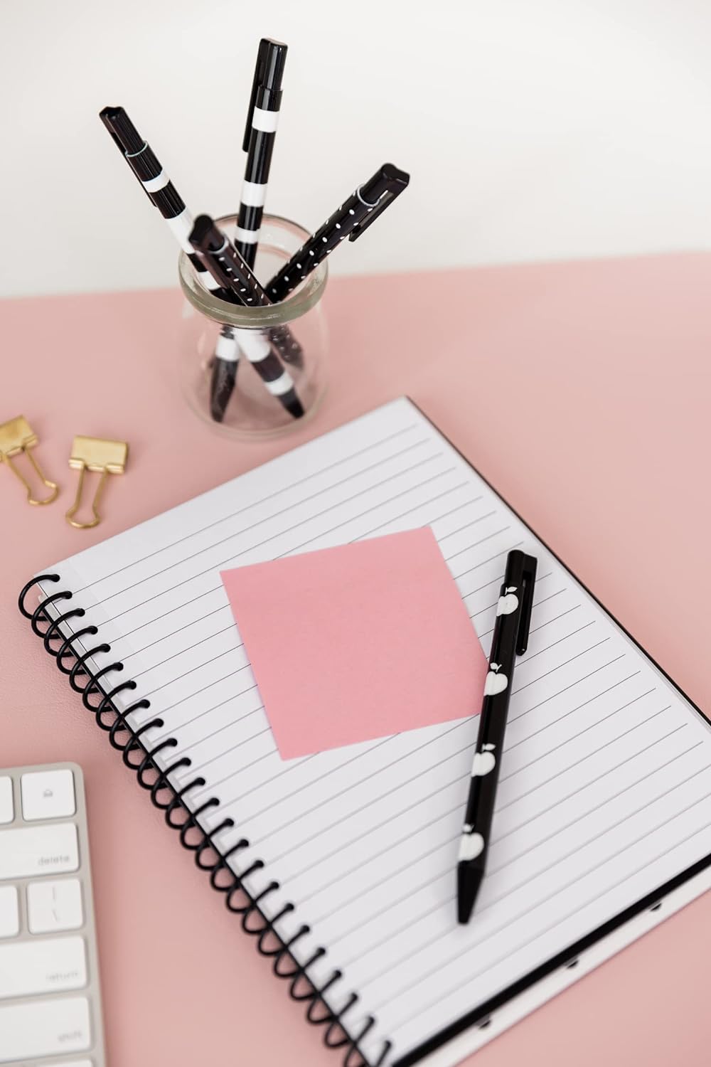 Kate Spade New York Black Ink Pen Set of 5, Cute Plastic Click Pens, Dots and Stripes - Image 4