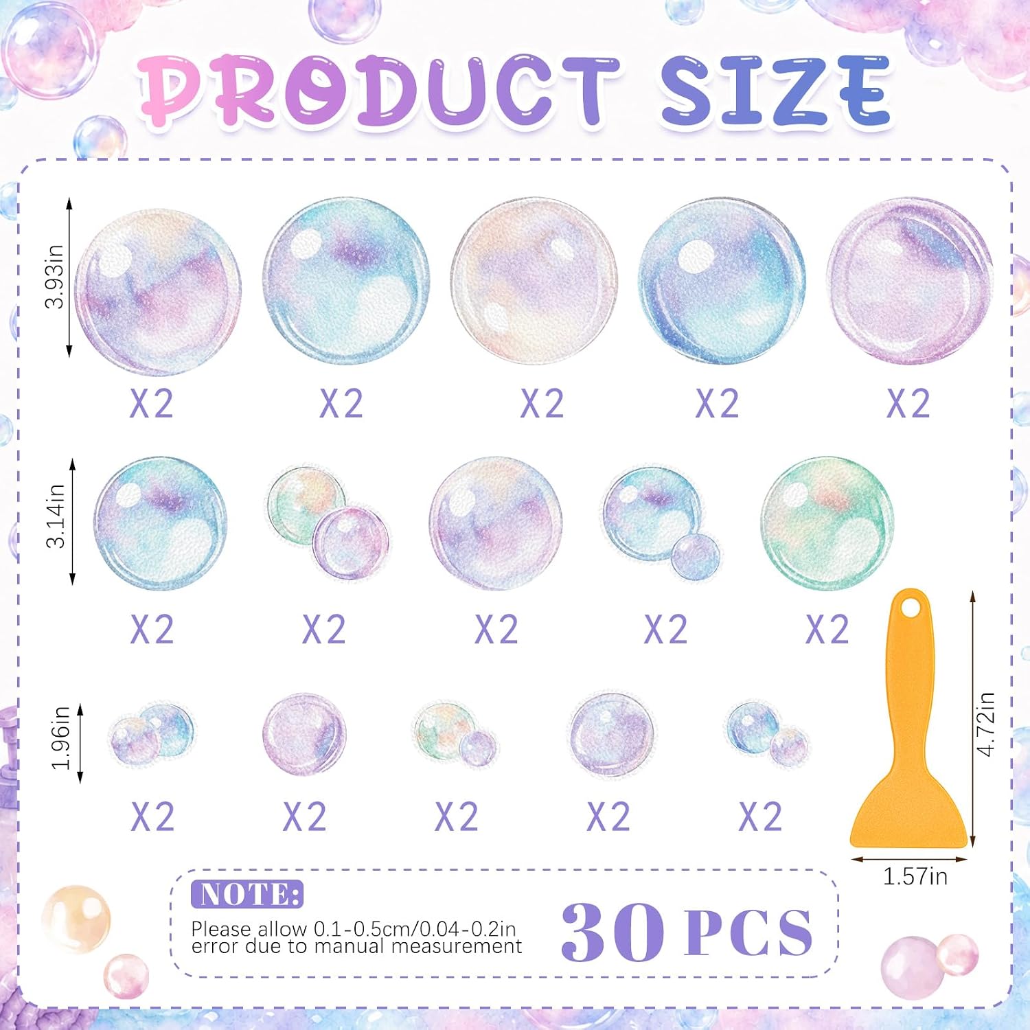 Fullhawl 30 Pcs Pastel Bubble Non Slip Shower Stickers, Bathtub Safety