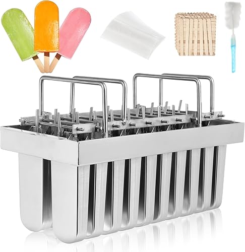 Miniatura 10 de Dyna-Living Moldes comerciales para paletas, 20 piezas de cabezales planos con doble ranura de acero inoxidable, moldes de paletas de helado