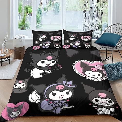 Miniatura 8 de SoGuDio Kuromi and Melody - Juego de funda de edredón de 3 piezas para tu propio dormitorio, habitación de huéspedes Queen (89.8 x 89.8 in)
