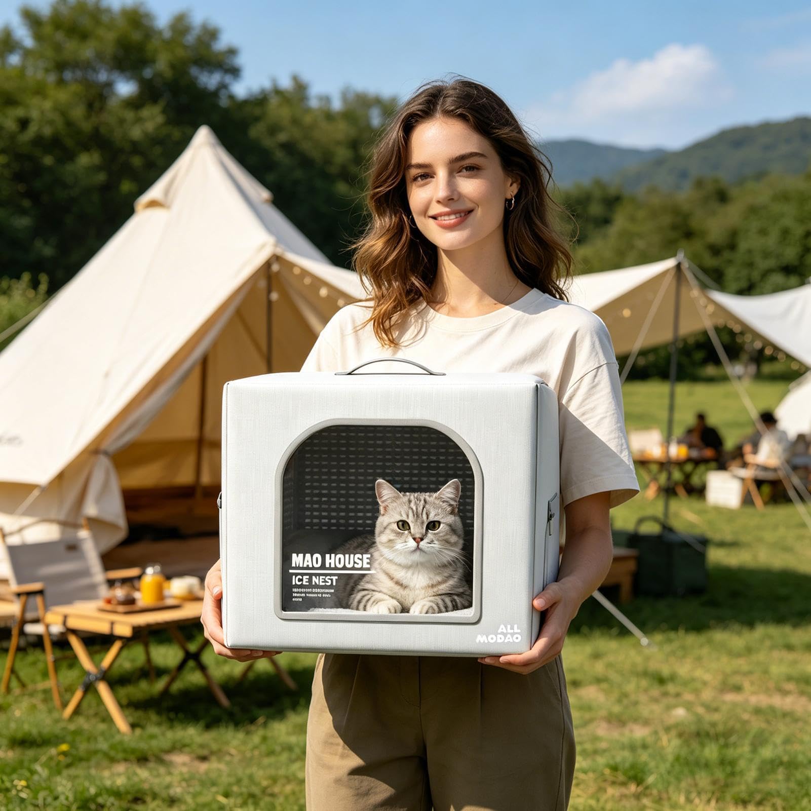 Casa refrescante para gatos para el verano, refugio plegable aislado resistente a la intemperie, con 8 paquetes de hielo reutilizables, casa para gatos de interior | para gatitos, cachorros, descanso