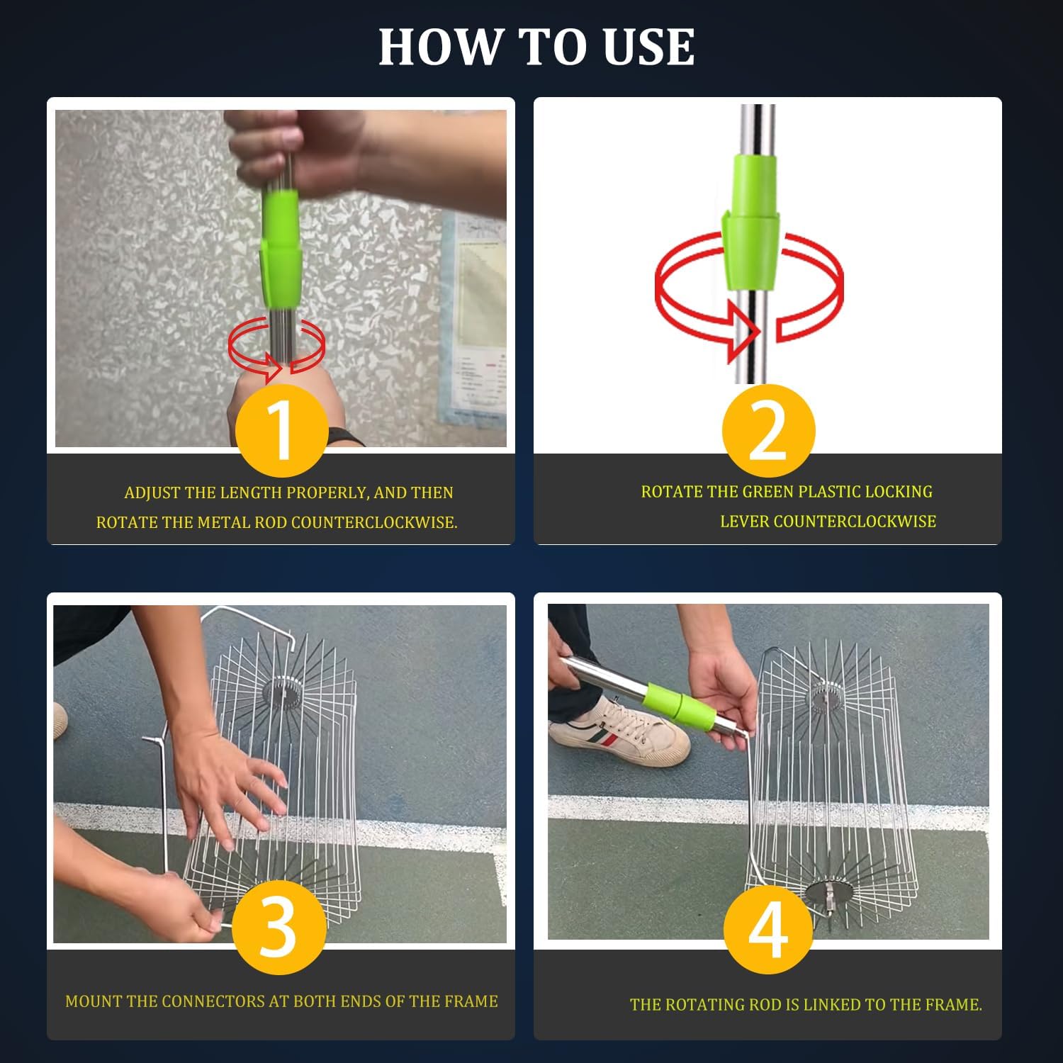 WIGERLON Tennis Ball Collector,Tennis Picker Upper for Coaches and Training Sessions,Stainless Steel Tennis Ball Retriever Holds 50 Balls