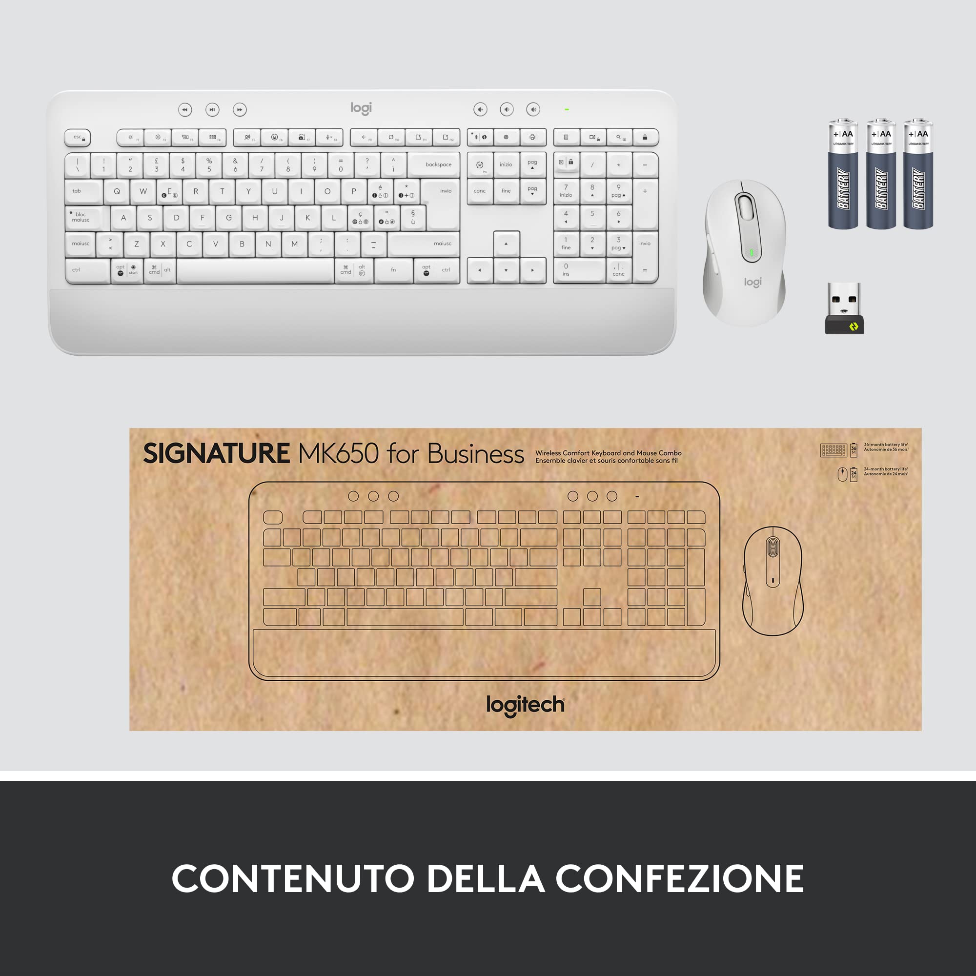 Logitech Signature MK650 Combo for Business | Mouse e tastiera senza fili, Logi Bolt, Bluetooth, SmartWheel, Win/Mac/Chrome/Linux, Layout Italiano QWERTY - Bianco