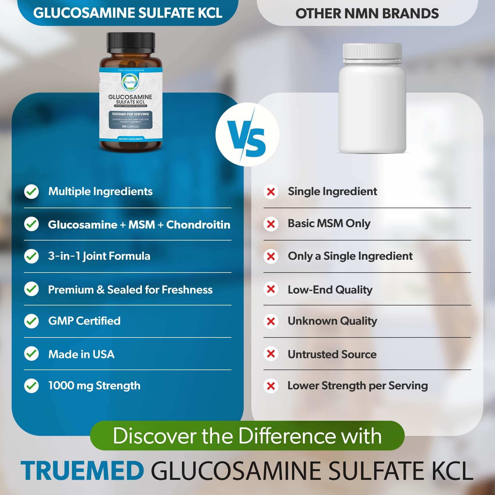 Glucosamine Sulfate KCL with Chondroitin & MSM - Joint Supplements for Women and Men - Glucosamine Chondroitin MSM Supplement - Supports Joint Health, Flexibility & Mobility – Made in USA,100 Capsules