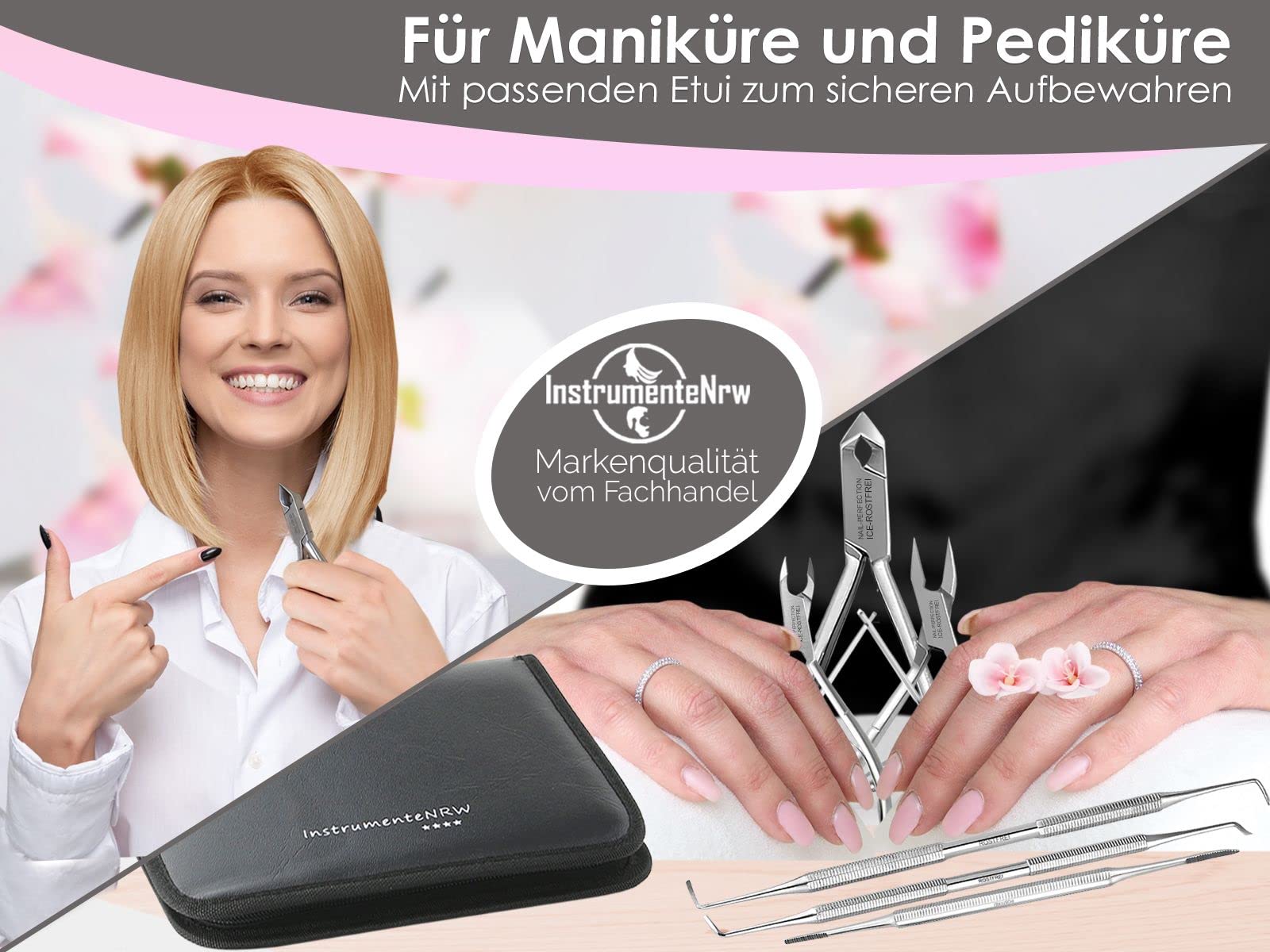 Fußpflege-Set Profi Nagelzangen Set Allrounder für normale und eingewachsene Nägel mit Nagelzange Kopfschneider Nagel-Eckenzange Nagelhautzange Eckenfeile Nagel-Eckenheber aus Edelstahl im Etui