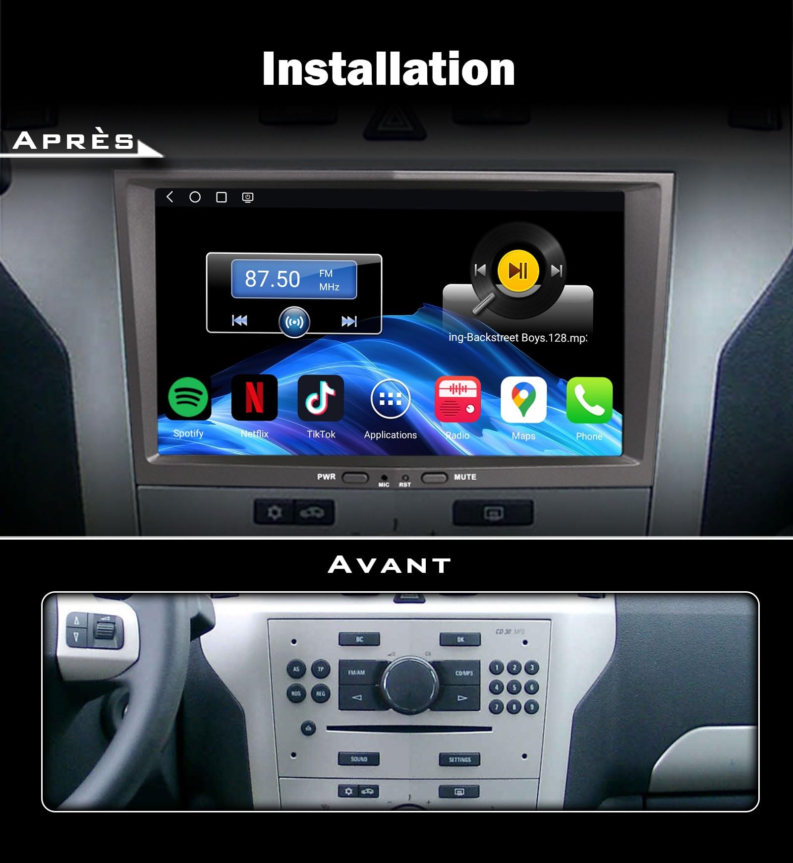 8" Qualcomm 8-Core 4GO+64GO Android 14 Autoradio pour Opel Corsa D Corsa C Zafira B Astra H Meriva Signum CarPlay sans Fil GPS Navigateur WiFi Bluetooth 5.1 Canbus SWC Écran Tactile