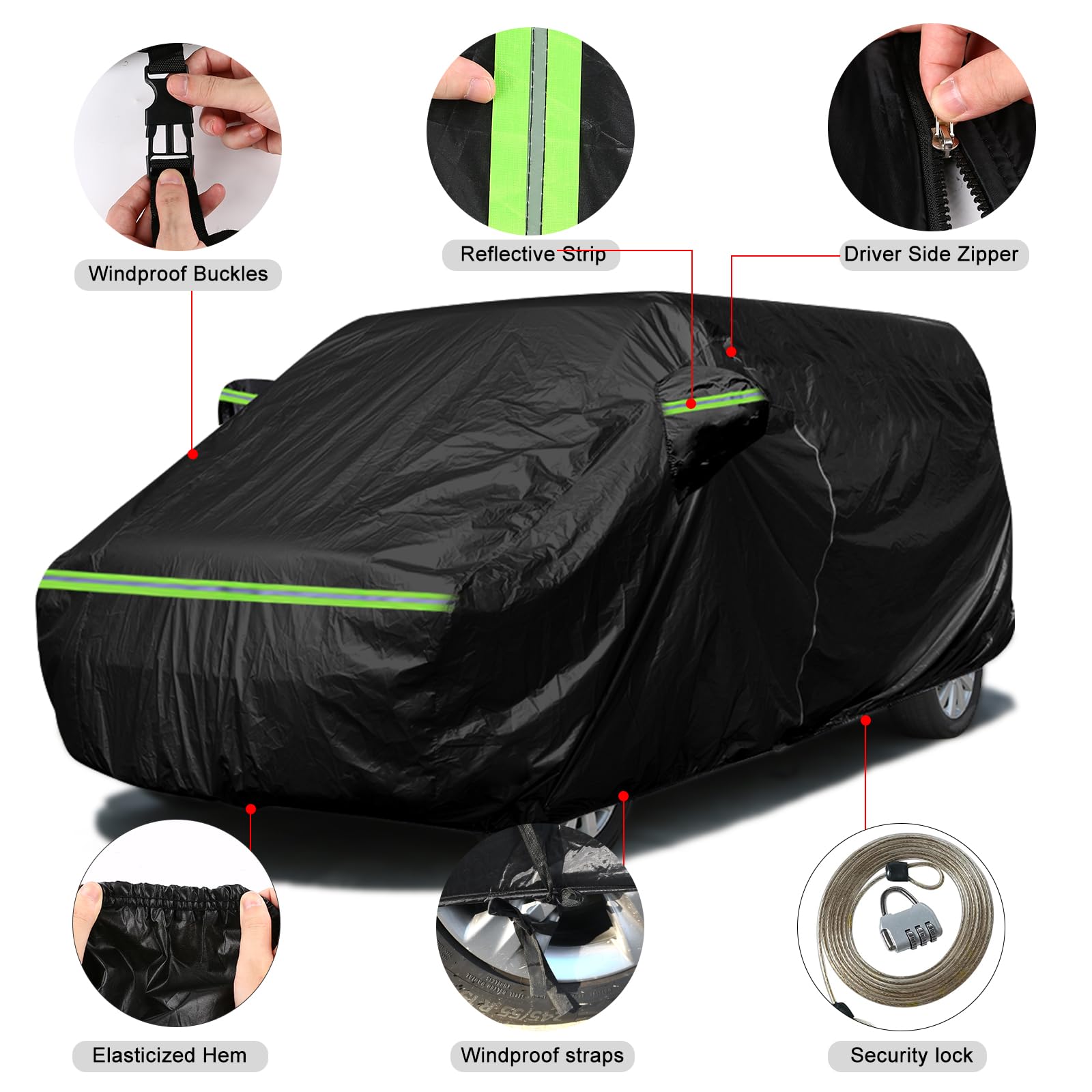 Autoabdeckung Wasserdicht Passend für VW T5 T6 LWB Transporter, Schwarz Vollgarage Autoplane mit Reißverschlusstür für Schnee, Regen, Allwetterschutz
