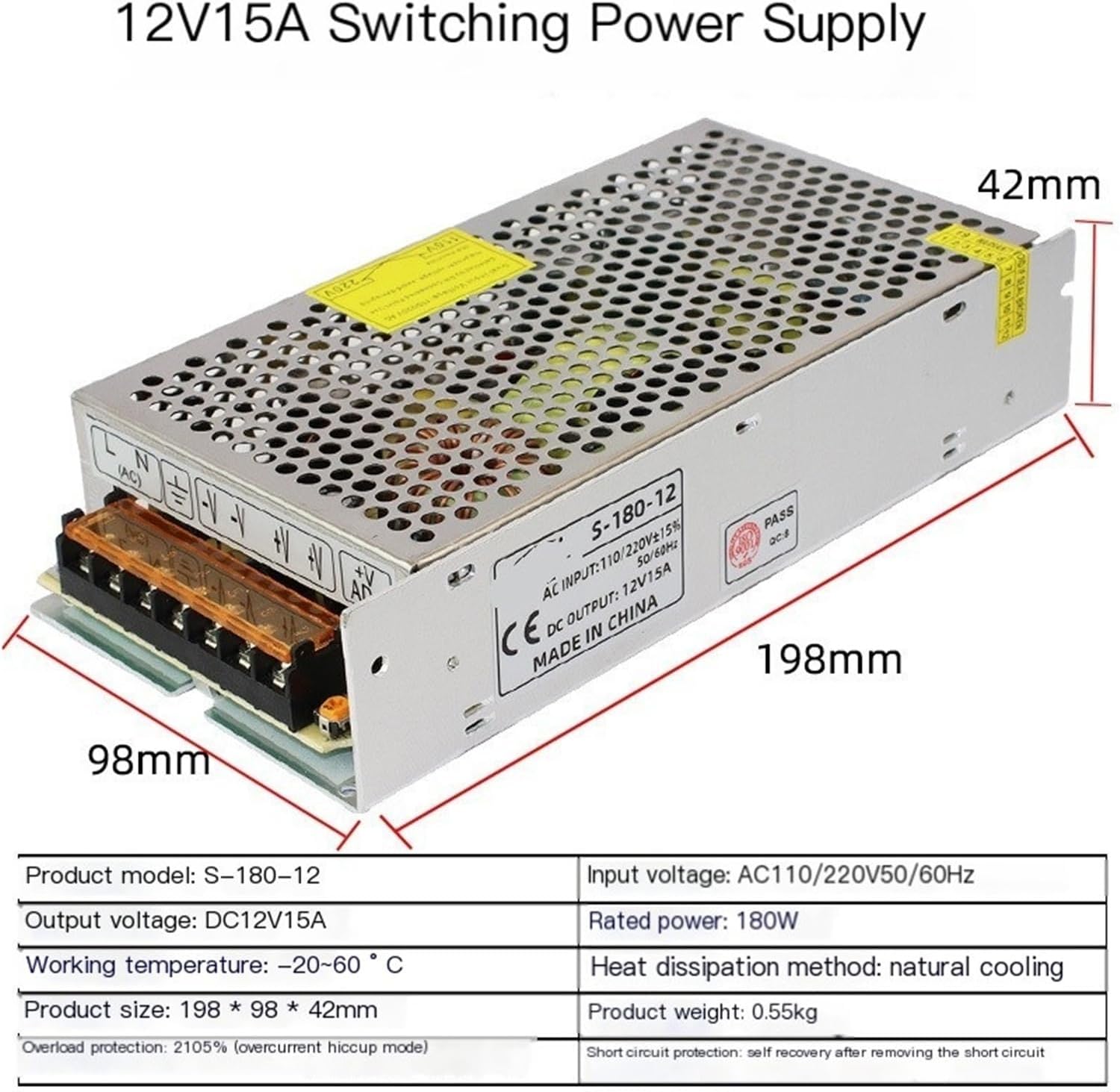 220V to 12V Switching Power Supply Led Light Strip Light Box Transformer(12V-15A-180W)