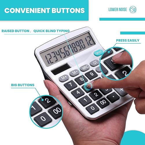 Miniatura 3 de LICHAMP Calculadoras de escritorio con botones grandes y pantalla grande, calculadora de escritorio de oficina básica de 12 dígitos con energía