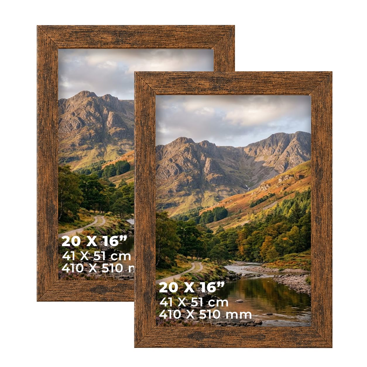 DECORO Rustic 20X16 (50.80X40.64 CM) Pack of 2 Picture Frame with Plexiglass Front & Engineered Wood Construction, Wall Hanging Display for Photos, Posters, Prints & Artwork, Portrait or Landscape