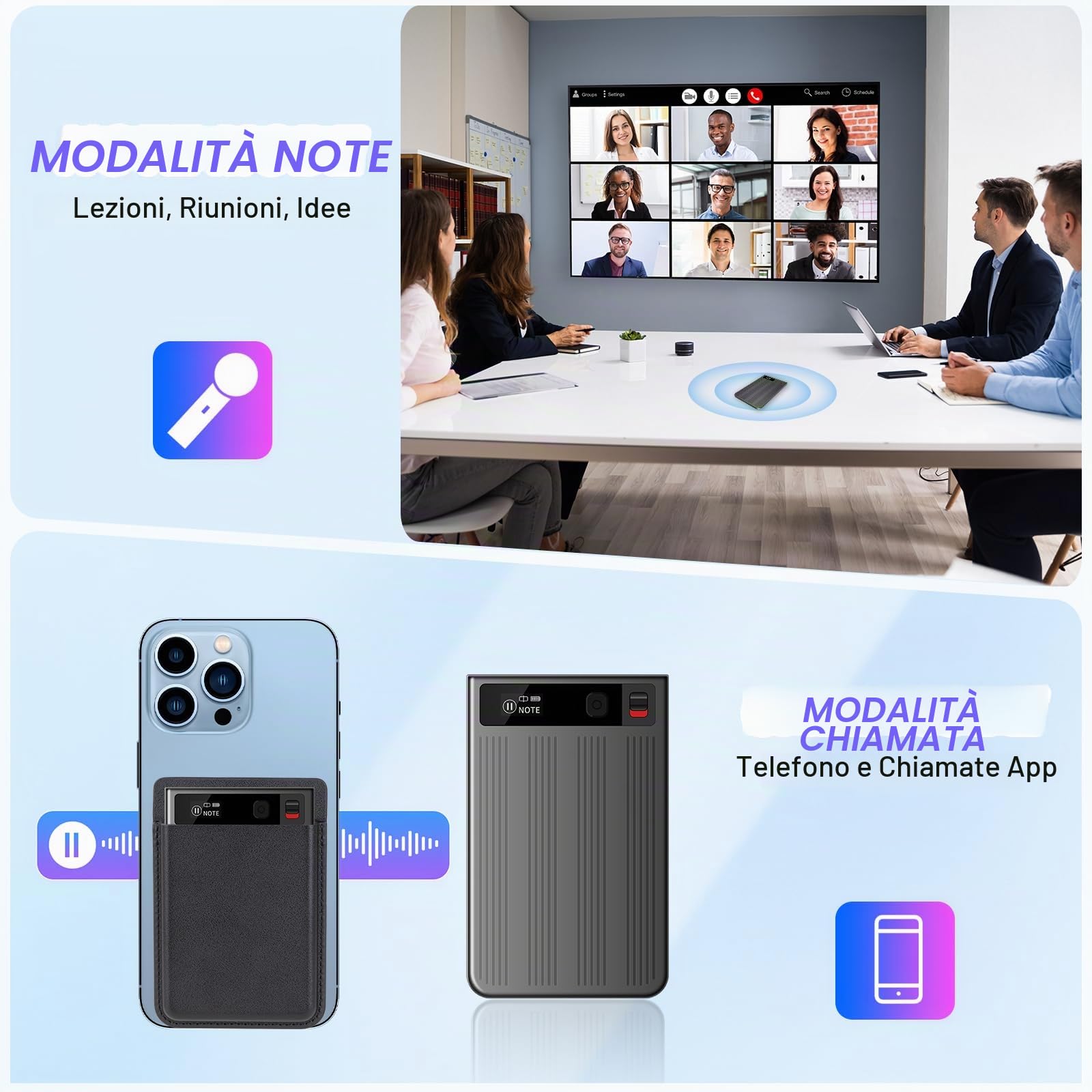 Registratore Vocale IA Qoosea, 64GB con Trascrizione ChatGPT-4.0 e Mappa Mentale, Controllo App per Riunioni, Lezioni, Chiamate, Doppia Modalità di Registrazione, Servizio AI Gratis 1 Anno