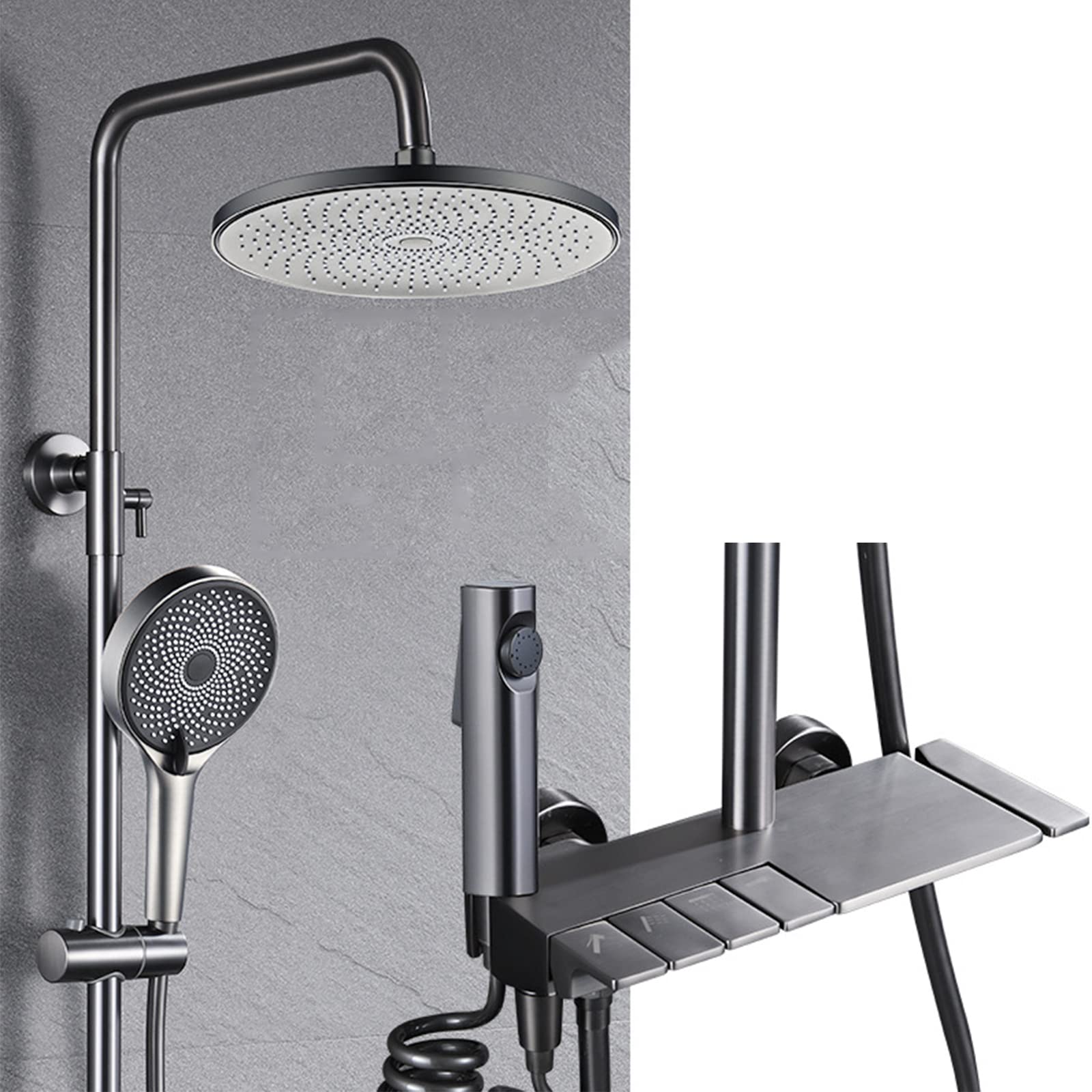 NGDFGR Piano Keys Shower, Four-Function Shower Faucet Set With Waterfall Tub Spout, Wall Mounted Brass Bathtub Faucet ?With 3-Setting Handheld Spray,Square,Round