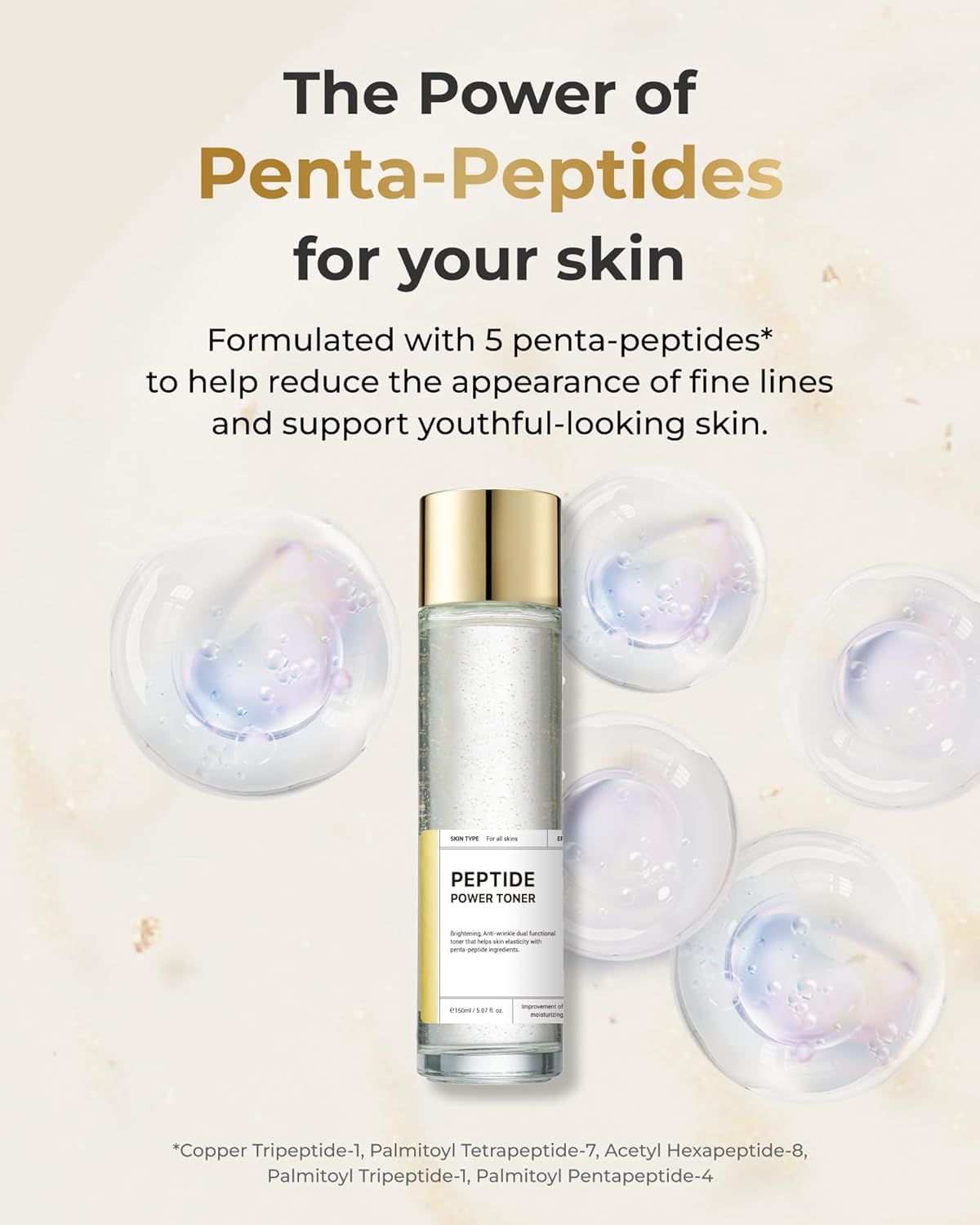 BOM Cosmetics Peptide Power Toner 5.07 Fl Oz, Hydrating Serum-Like Toner with Penta-Peptides and 99% Pure Gold for Skin Collagen Boost, Smoothness, and Long-Lasting Moisture, Korean Skincare - Image 6