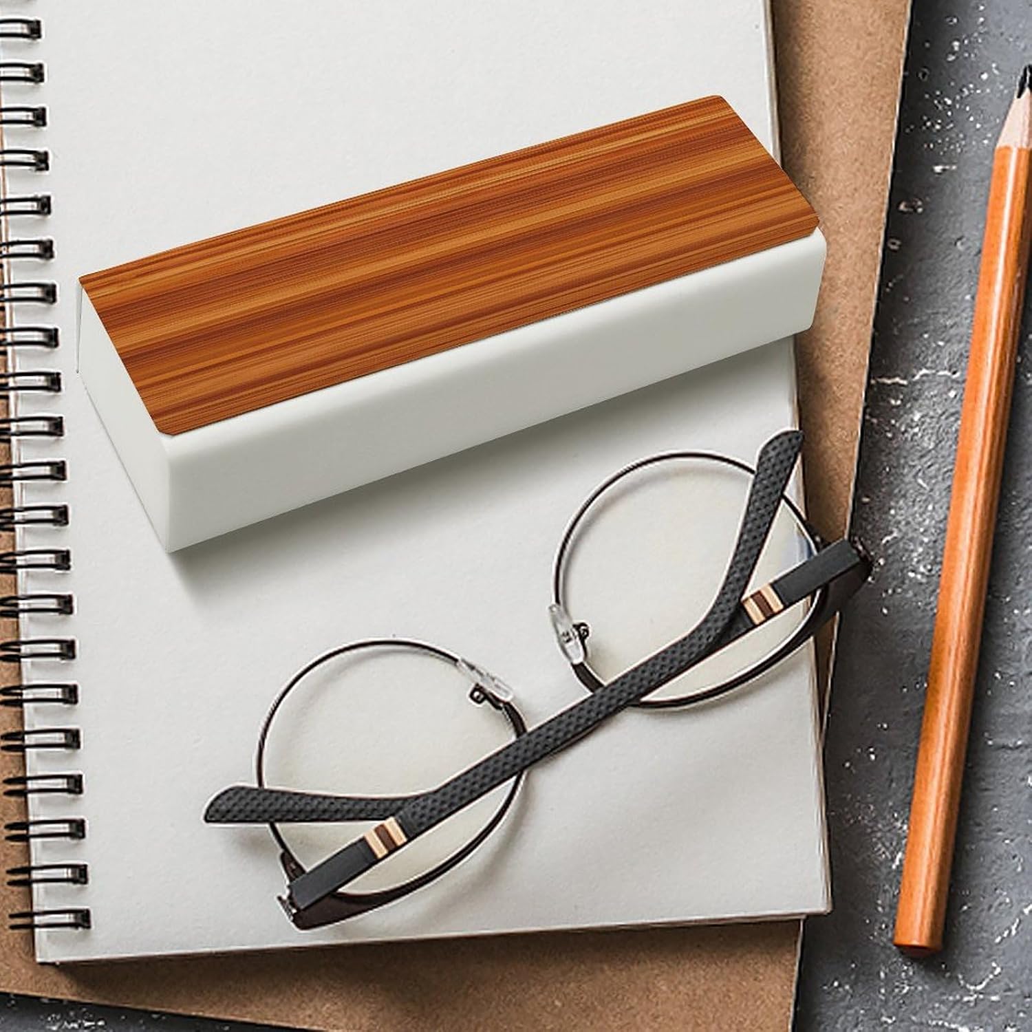 Wood Grain Glasses Cases with Magnetic Closure&Cleaning Cloth Hard Shell Eyeglasses Case Leather Eyeglass Cases Exquisite Sunglasses Case Ultra-Light Eyeglass Box image 4