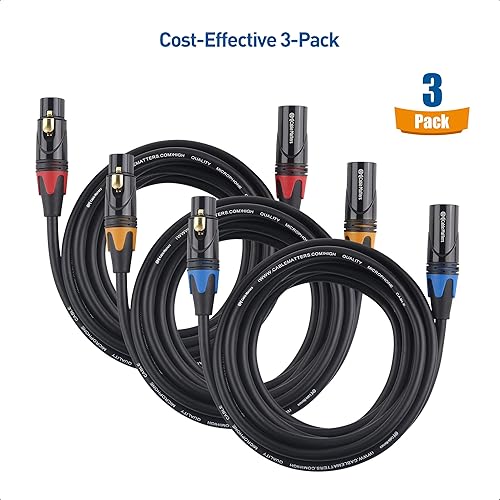 Miniatura 9 de Cable Matters Paquete de 3 cables XLR blindados de alta calidad codificados por colores de 3 pies, cobre sin oxígeno (OFC) XLR macho a hembracable
