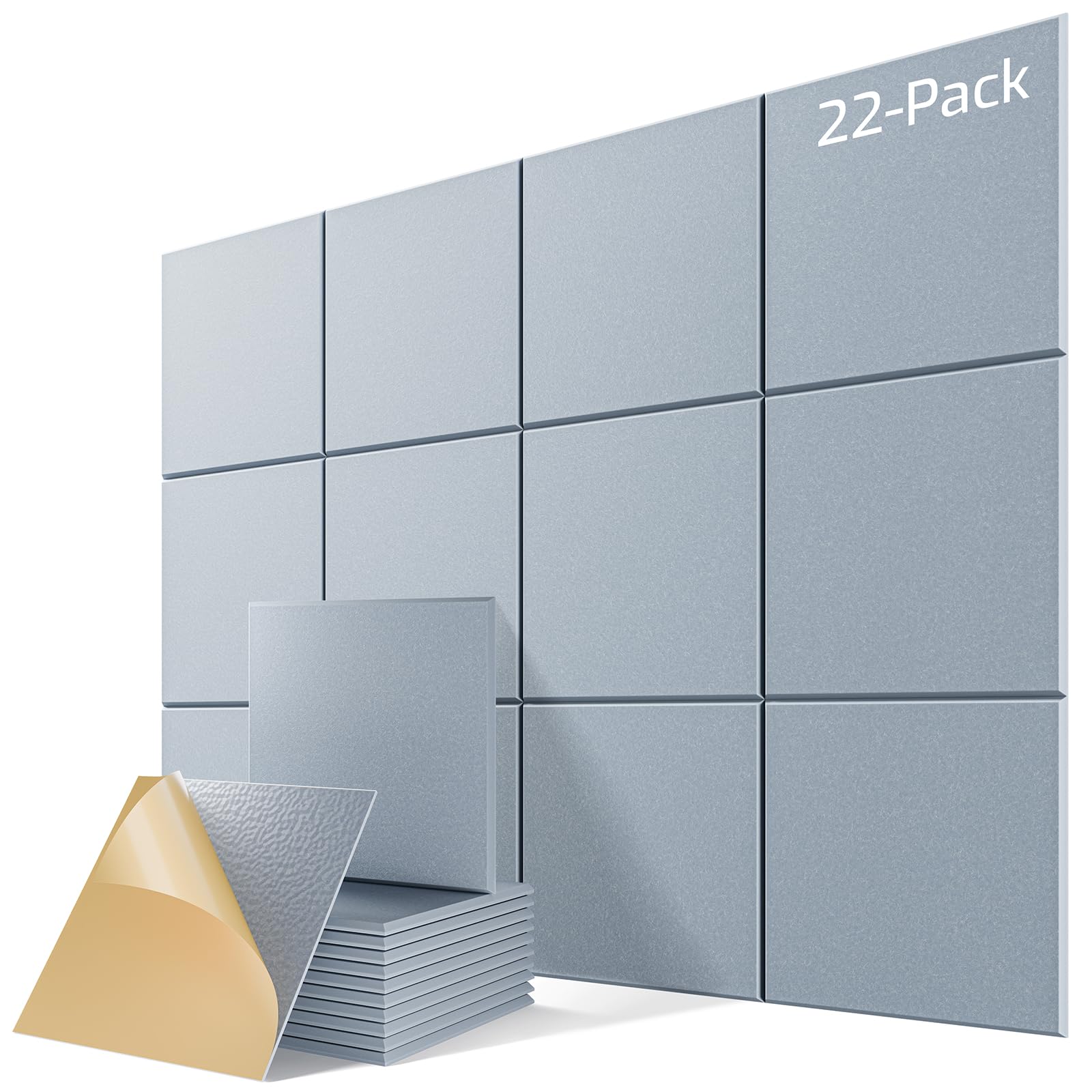 22 Pack Self-Adhesive Acoustic Panels, 12" X 12" X 0.4" High-Density Sound Proof Foam Panels for Walls, Soundproof Wall Panels for Home &amp; Office (Smoke Gray)