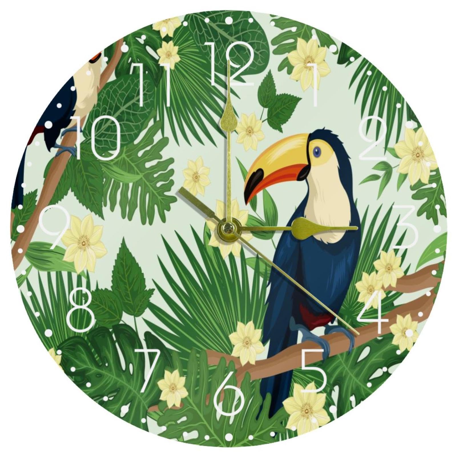 Horloge murale anti tic-tac silencieuse 25 cm fleurs exotiques pile