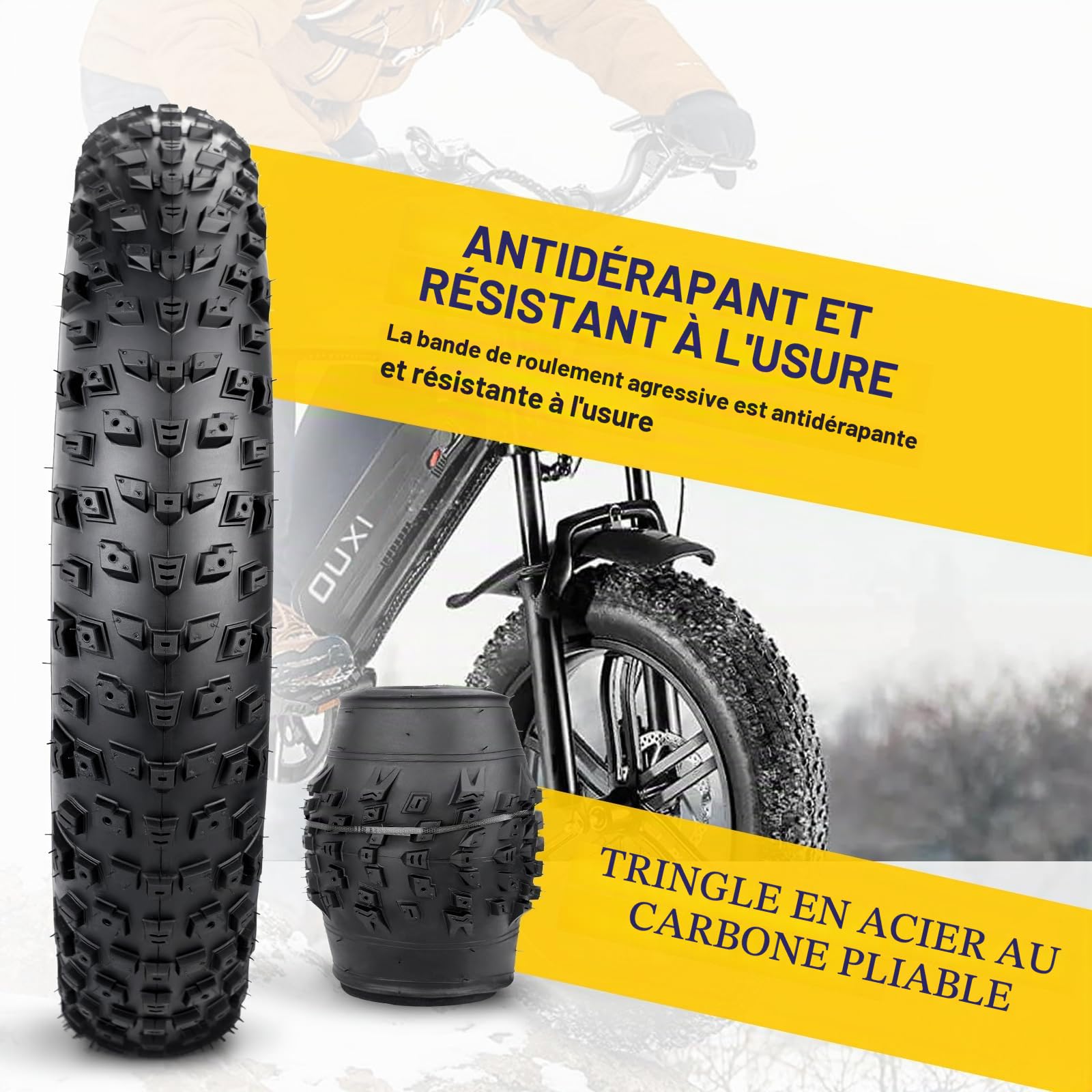 WEEROCK Pneus de vélo électrique Fat 20/26 x 4.0 - Pneus résistants aux crevaisons - Pliable - Pour vélo électrique/vélo de neige/VTT avec chambre à air