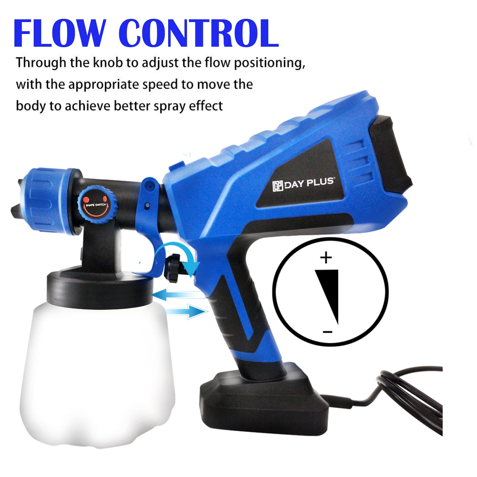 Potente pistola HVLP doméstica con 3 boquillas y botón giratorio ajustable, recipiente de 800 ml, máx. 100 DIN/s, dispositivo de pintura eléctrico con 3 patrones de pulverización.