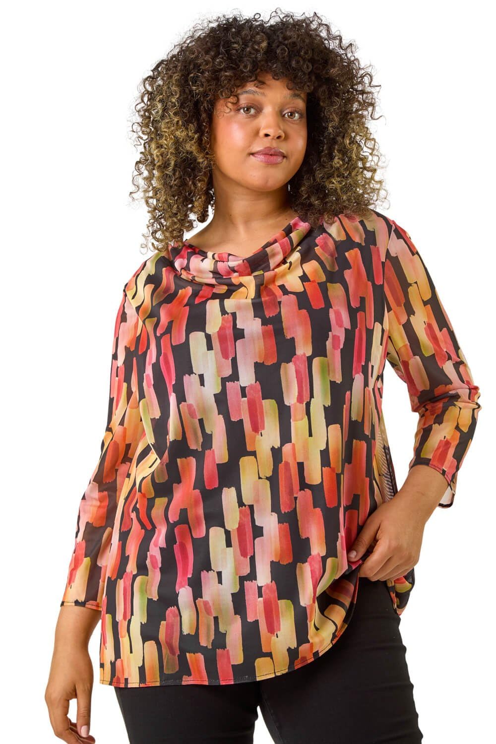 Roman Curve Floral Mesh Cowl Neck Top for Women UK - Ladies Everyday Autumn Winter Comfy Soft Evening Vacation Work Party Night Out - Pink Plus - Size 20