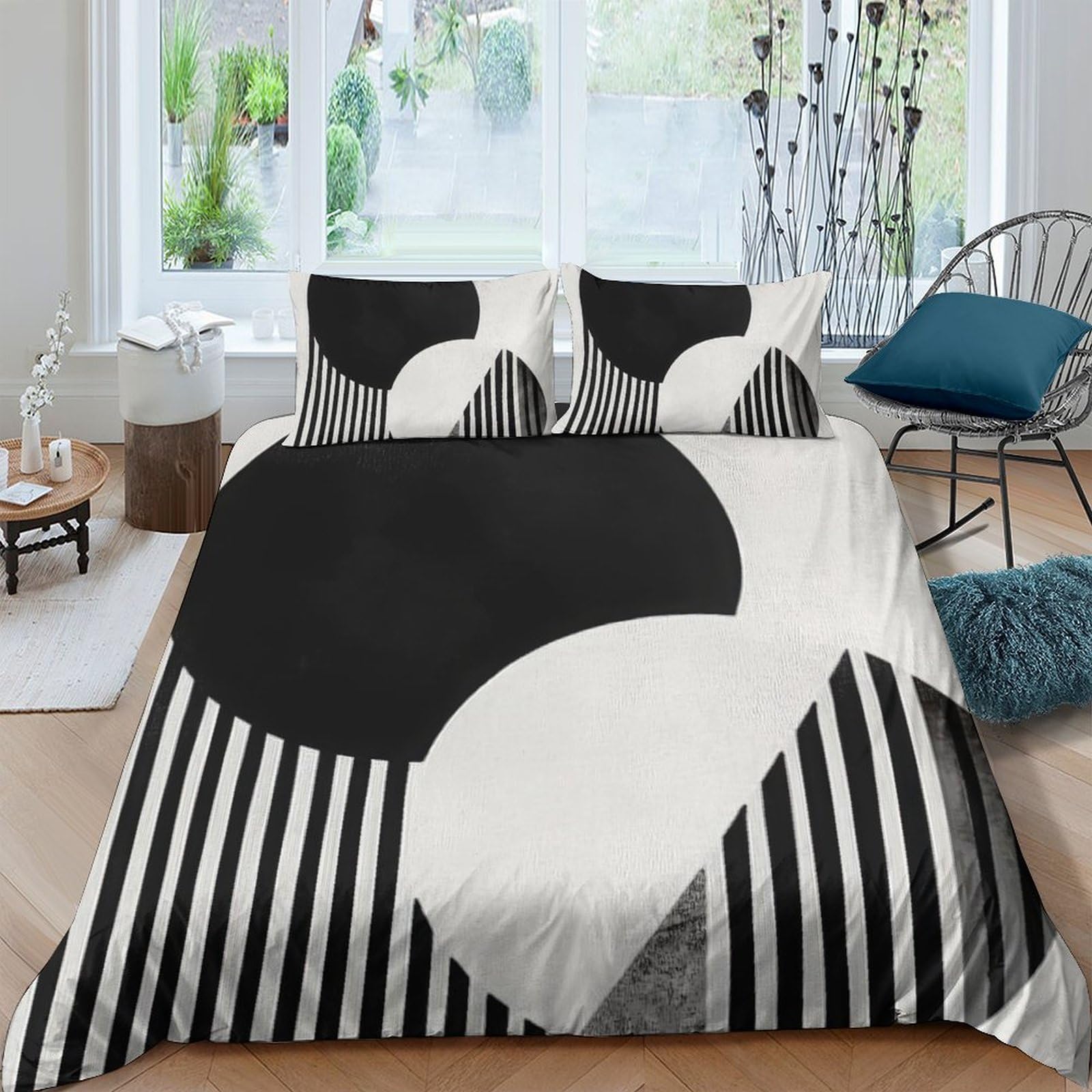 Ctjqhvkz Style-6 3D Printed Geometric Minimalist Fitted Sheet Microfiber Black White Striped Circles Mattress Cover For Bedroom Guest Room Decor Single（135X200cm）