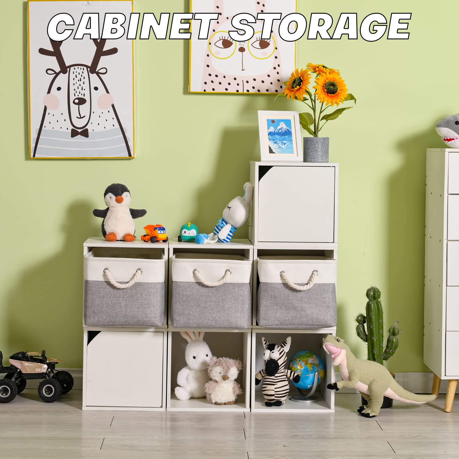 Paquete de 3 contenedores de almacenamiento, canasta de almacenamiento de tela para canastas de almacenamiento plegables grandes de lona para organizar estantes, habitación del bebé, hogar, clóset