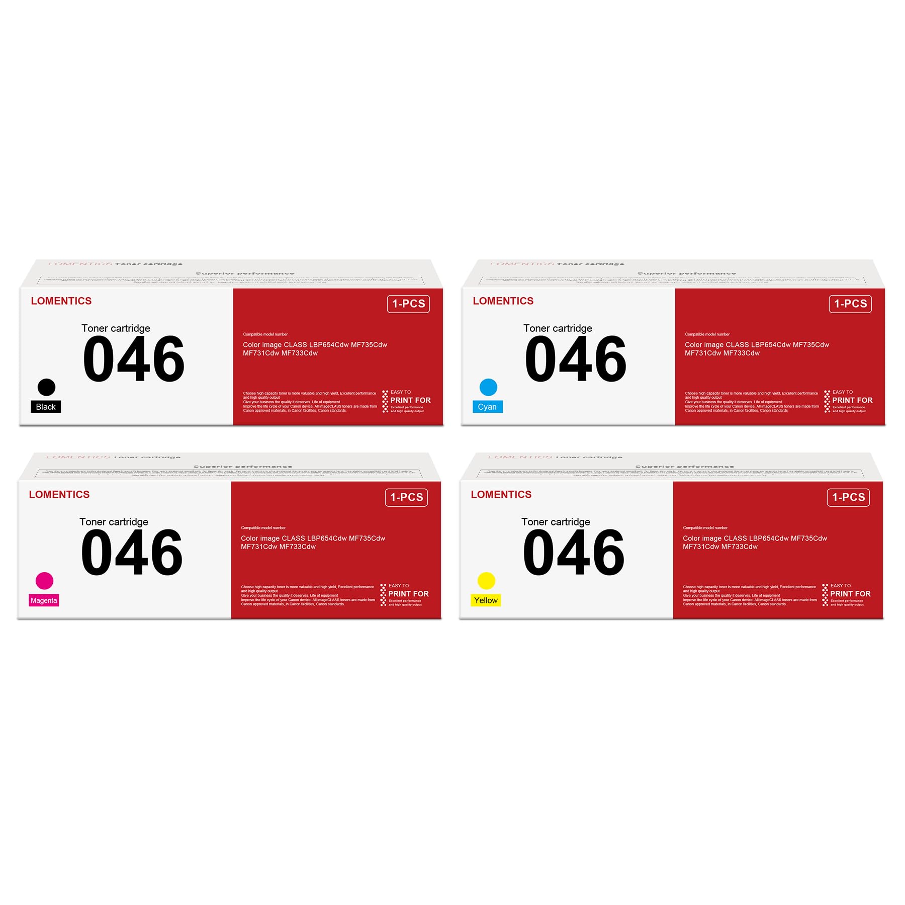 046 046H Toner Cartridge Set (4-Pack, Black Cyan Magenta Yellow) - Loment CRG-046 Toner Compatible Replacement for Canon 046 Toner Cartridge Color Image Class LBP654Cdw MF731Cdw MF733Cdw Printer