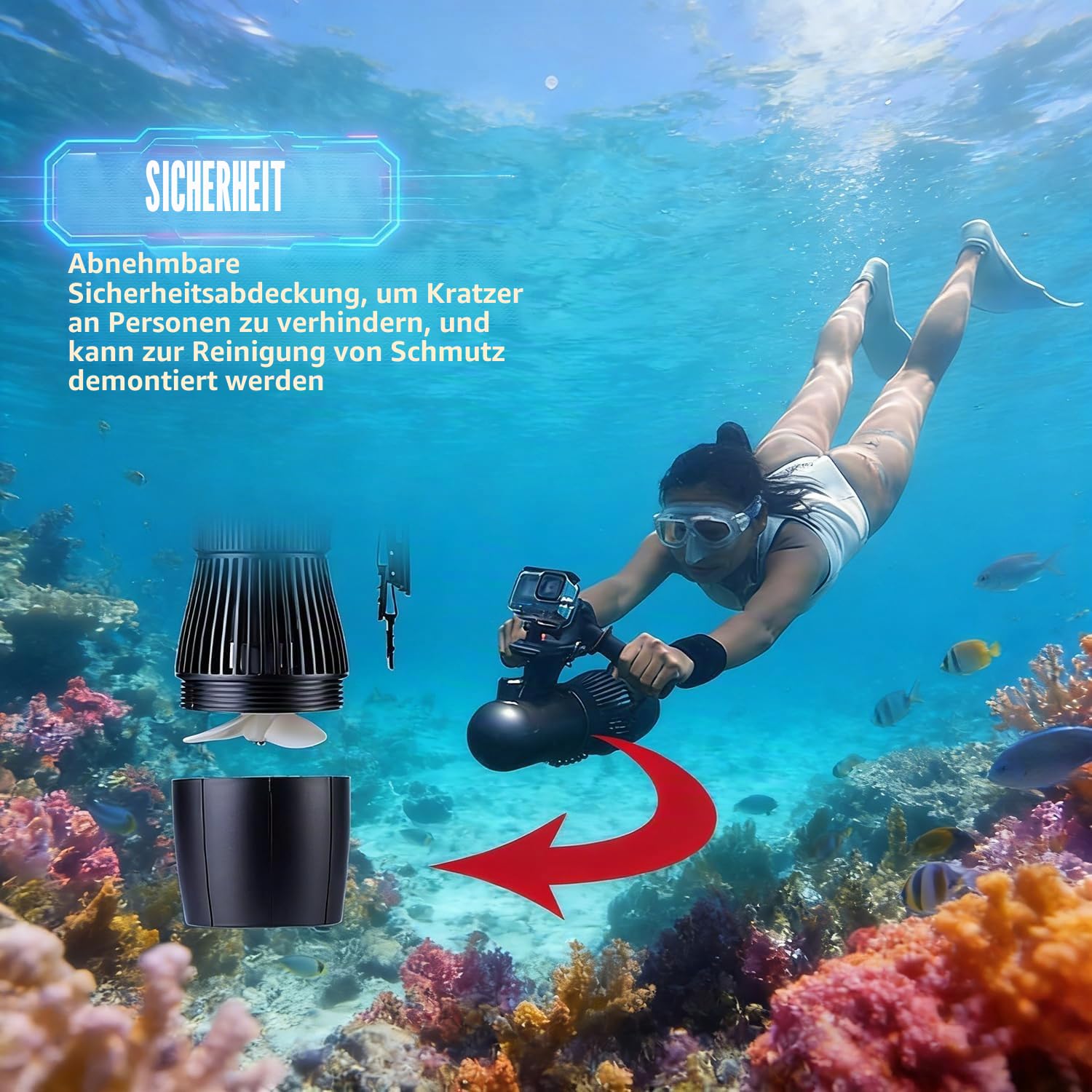 Elektrischer Wasser-Scooter für Erwachsene und Kinder, 500 W, Mädchen-Scooter, Unterwasser-Scooter, Propeller, Pool, Tauchen und Schnorcheln