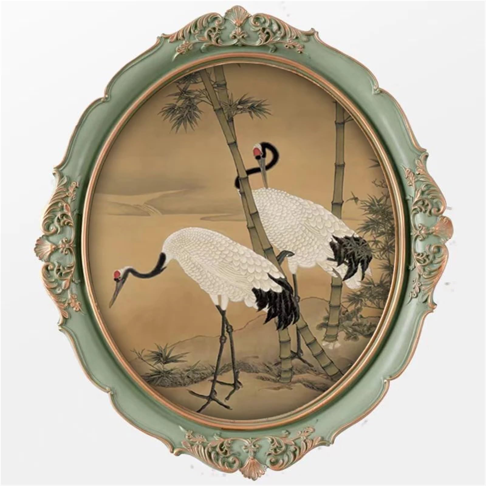 Metal Picture Frame, Vintage Carved Decorative Resin Painting Frame Multicolor Multiple Sizes For Home Decor(Crane A,33x38cm)