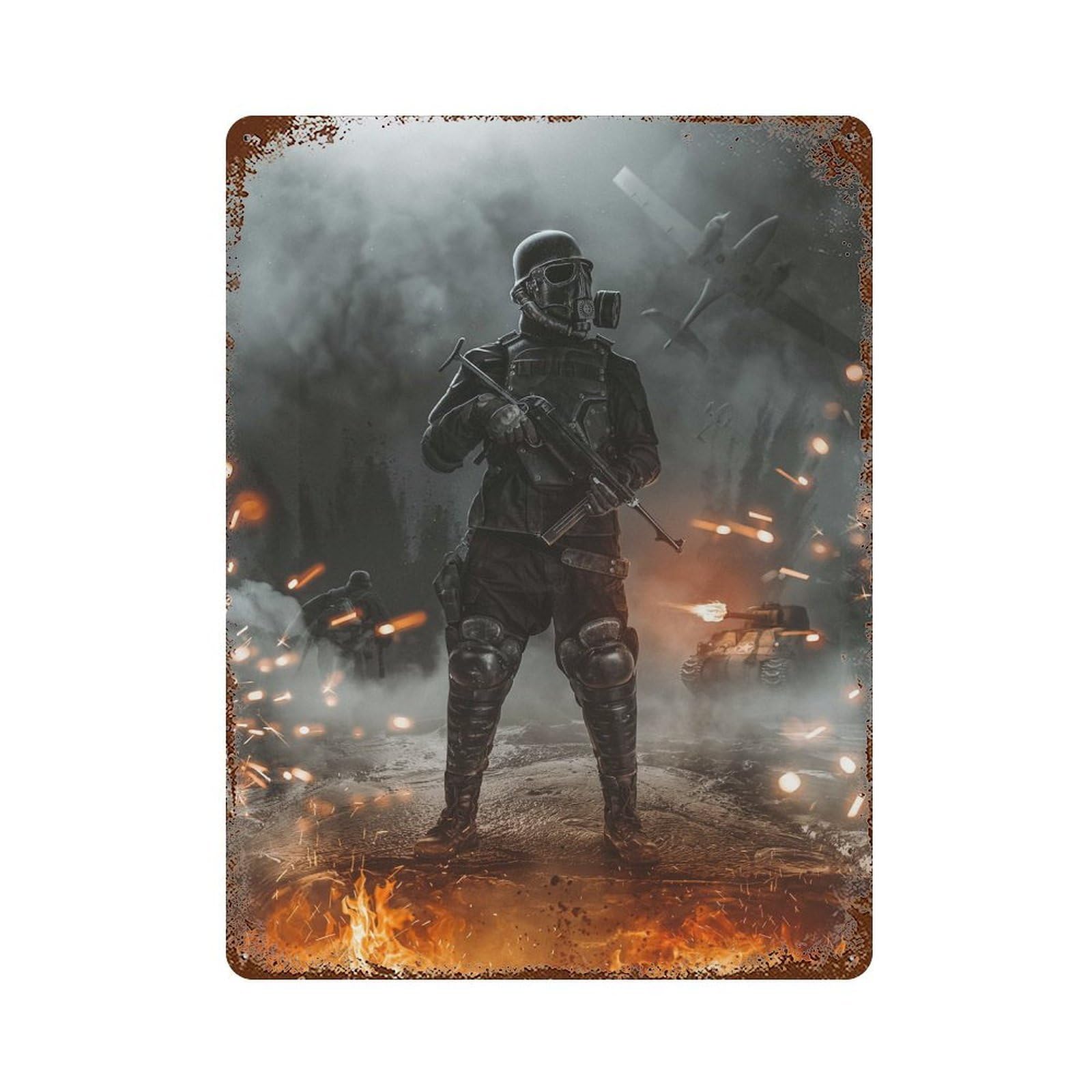 Soldier in Battlefield Decorative Tin Sign 15.7"x11.8", for Bistro, Counter And Cafe Decor, Retro Wall Decor